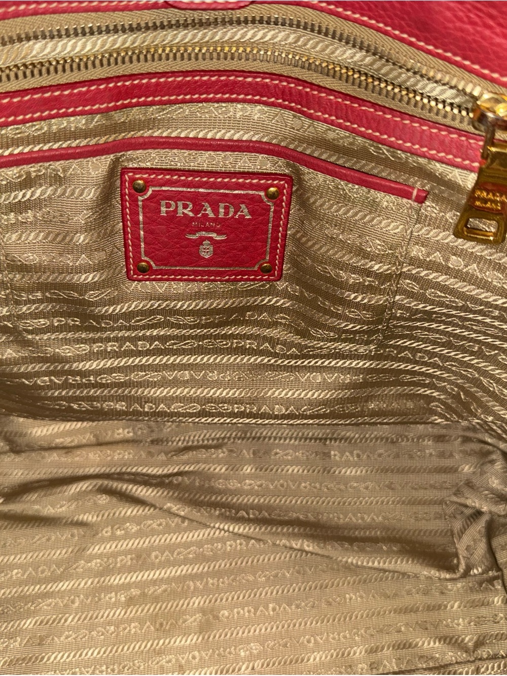 Prada Red Pebbled Leather Tote with Gold Hardware - Picture 5 of 8